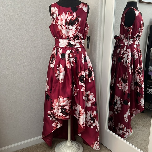 Tahari Arthur S. Levine Floral Mikado High Low Dress Size 12 - Picture 2 of 14